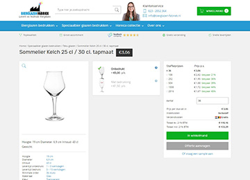 Screenshot van webshop bierglazen fabriek